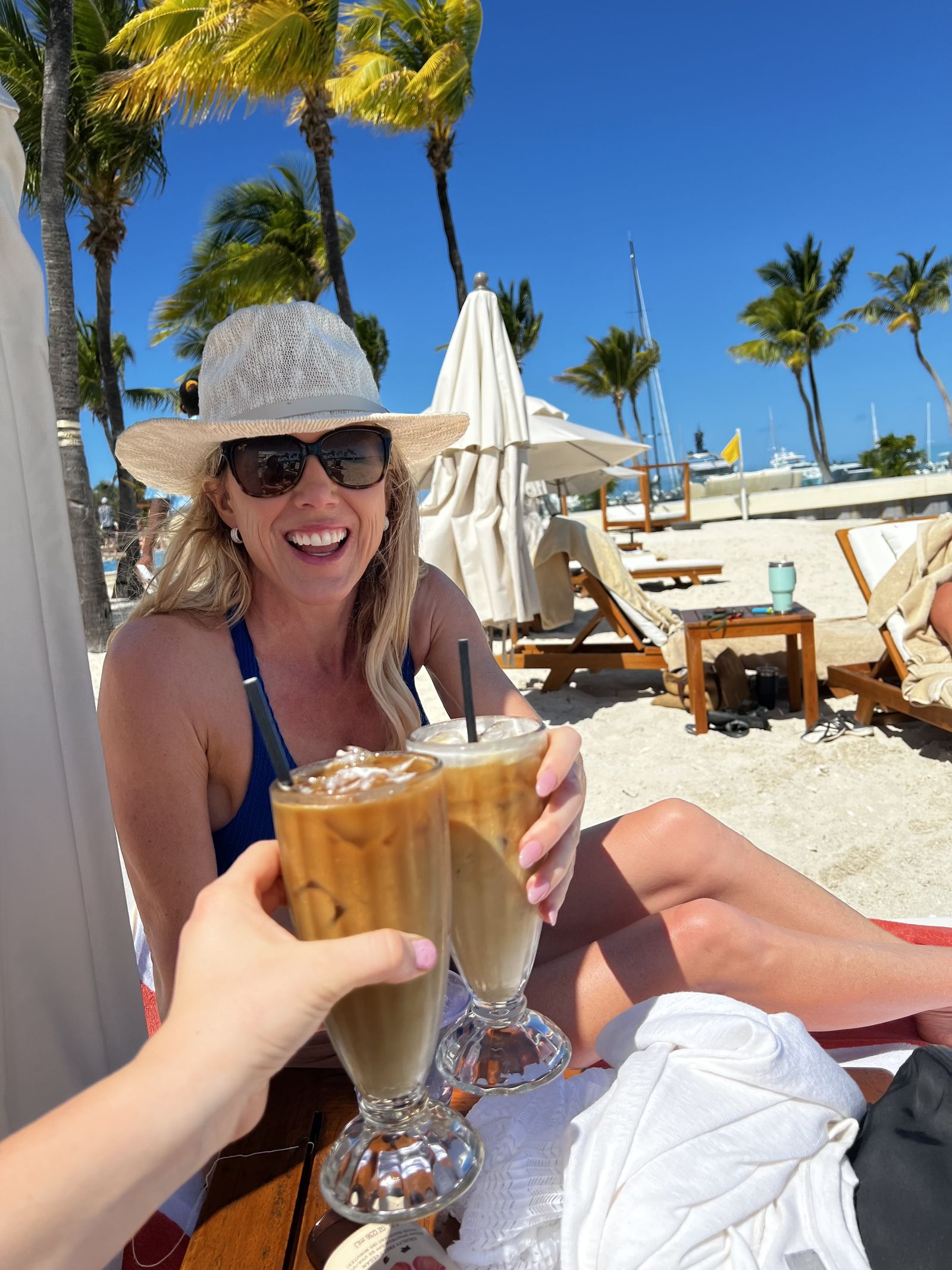 Iced coffees at a beach club
